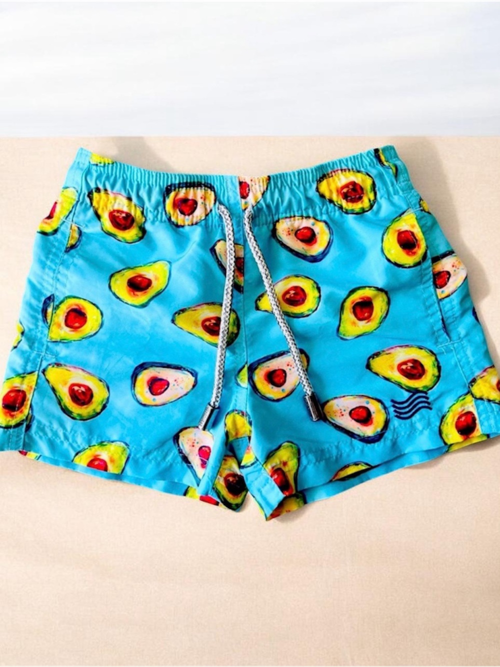 🥑 Mayaguana Luxury Boys Swim Trunks | Modern Avocado Print | 2T-3T | PREOWNED